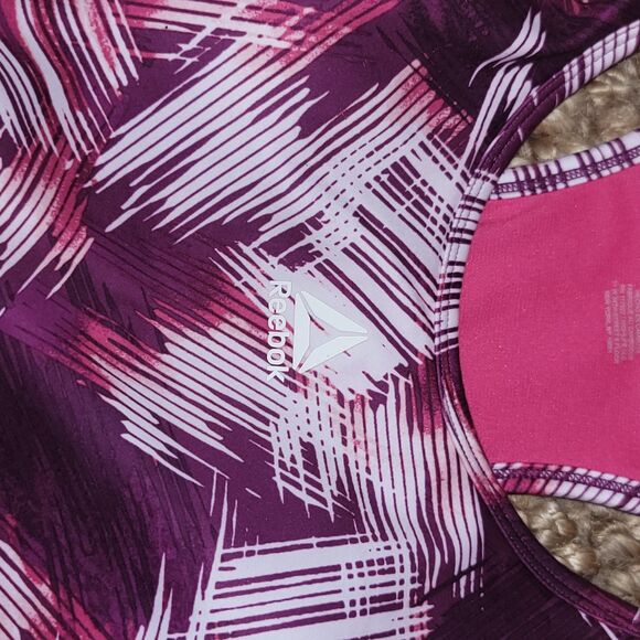 Brand New Reebok Sports Bra Purple Pink White Tank exercise fitness Bra NWT sz L - Picture 4 of 6
